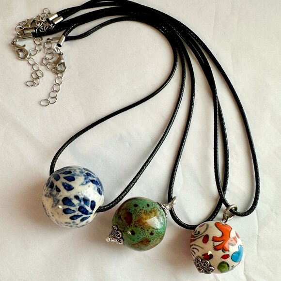 Boho BUNDLE (3) Ceramic Beads Pendants Chocker Necklaces Minimalist Boho Gipsy - Picture 1 of 15